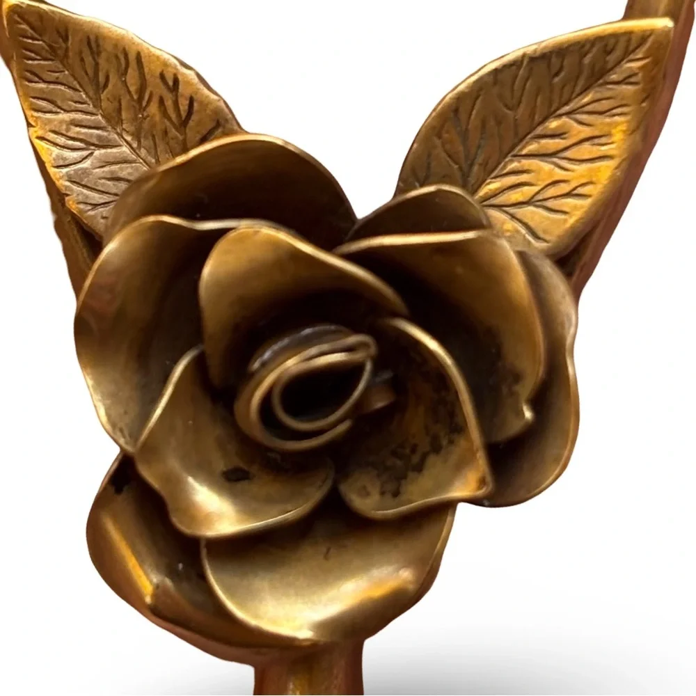 Vintage 1940s Gold Gilded Brass Wishbone Rose Brooch Pin